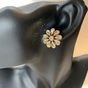 Vintage Gold tone and rhinestone floral earrings.